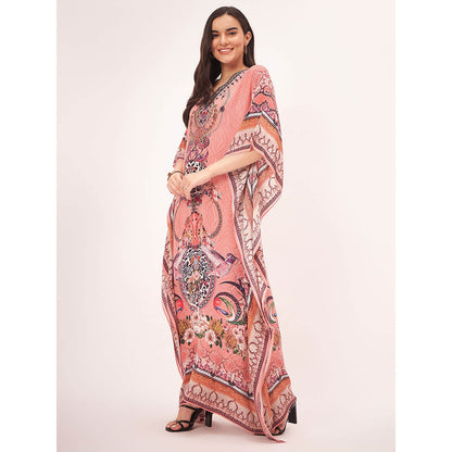 First Resort by Ramola Bachchan Peach Embellished Silk Full Length Kaftan Maxi Dress