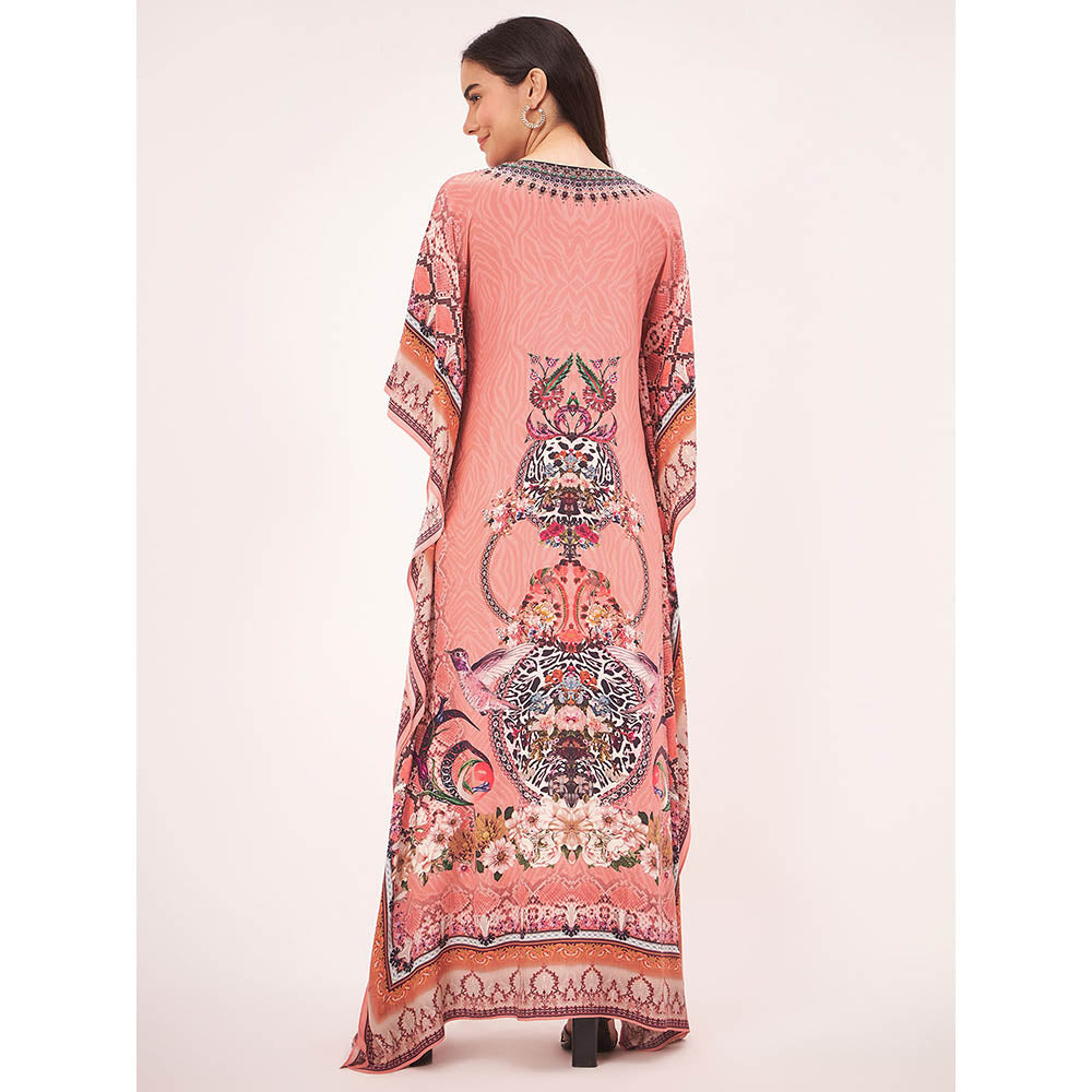First Resort by Ramola Bachchan Peach Embellished Silk Full Length Kaftan Maxi Dress