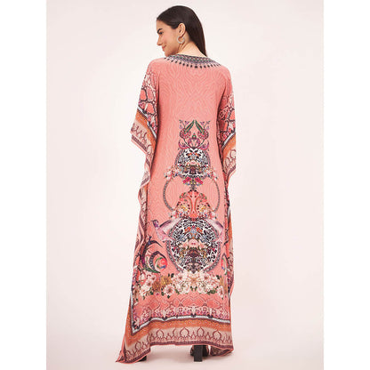 First Resort by Ramola Bachchan Peach Embellished Silk Full Length Kaftan Maxi Dress