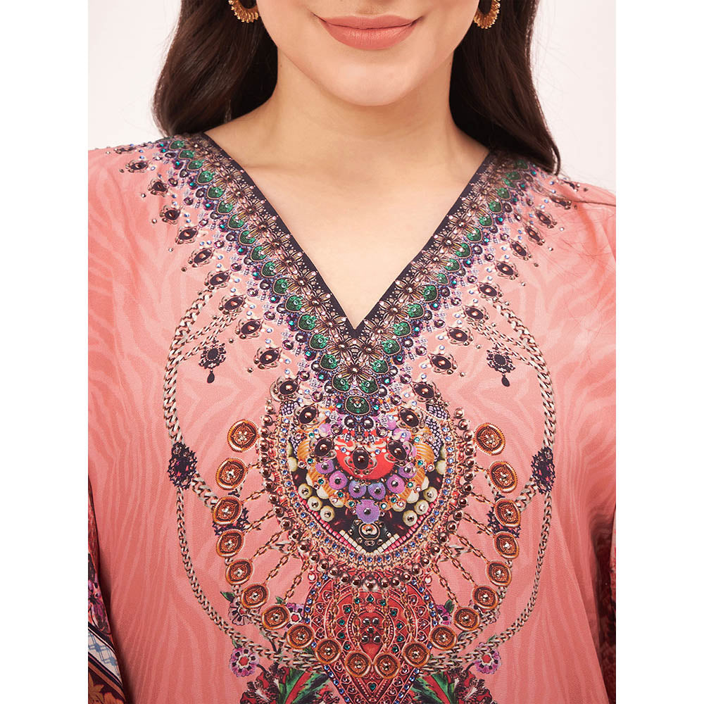First Resort by Ramola Bachchan Peach Embellished Silk Full Length Kaftan Maxi Dress