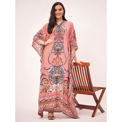 First Resort by Ramola Bachchan Peach Embellished Silk Full Length Kaftan Maxi Dress