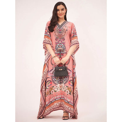 First Resort by Ramola Bachchan Peach Embellished Silk Full Length Kaftan Maxi Dress