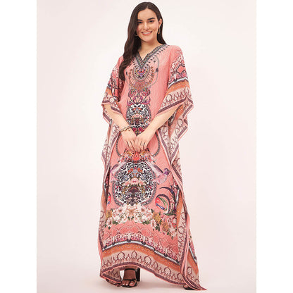 First Resort by Ramola Bachchan Peach Embellished Silk Full Length Kaftan Maxi Dress