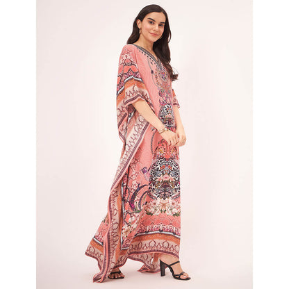 First Resort by Ramola Bachchan Peach Embellished Silk Full Length Kaftan Maxi Dress