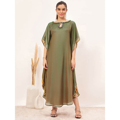 First Resort by Ramola Bachchan Green Crystal Embellished Kaftan Maxi Dress