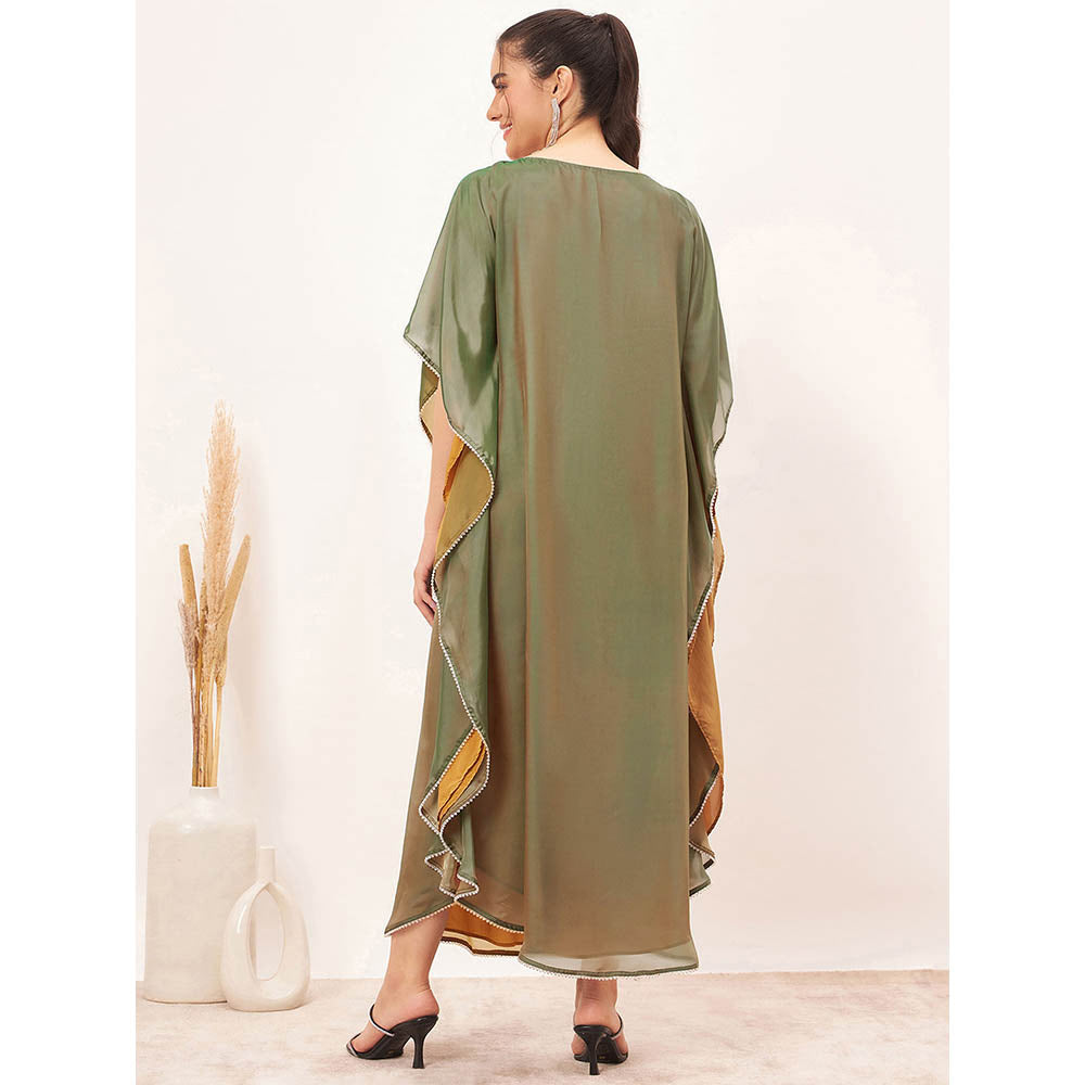 First Resort by Ramola Bachchan Green Crystal Embellished Kaftan Maxi Dress