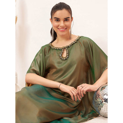 First Resort by Ramola Bachchan Green Crystal Embellished Kaftan Maxi Dress