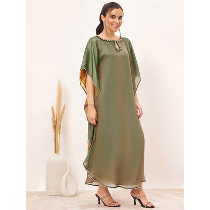 First Resort by Ramola Bachchan Green Crystal Embellished Kaftan Maxi Dress
