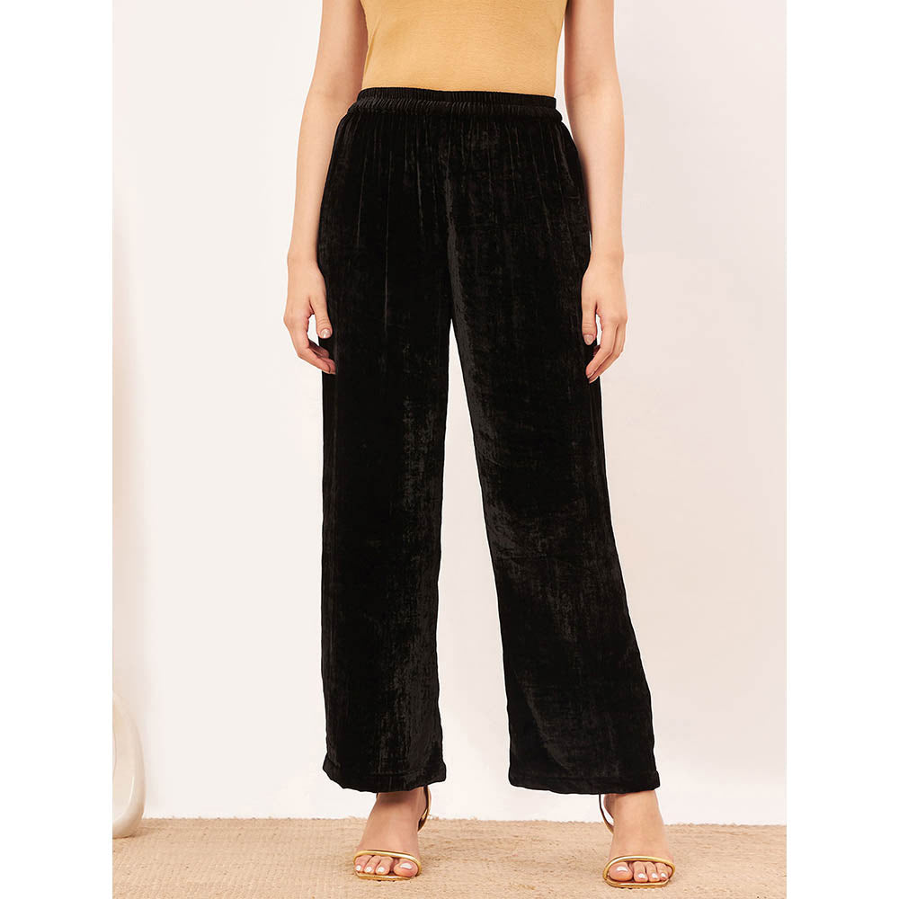 First Resort by Ramola Bachchan Black Silk Velvet Straight Pant
