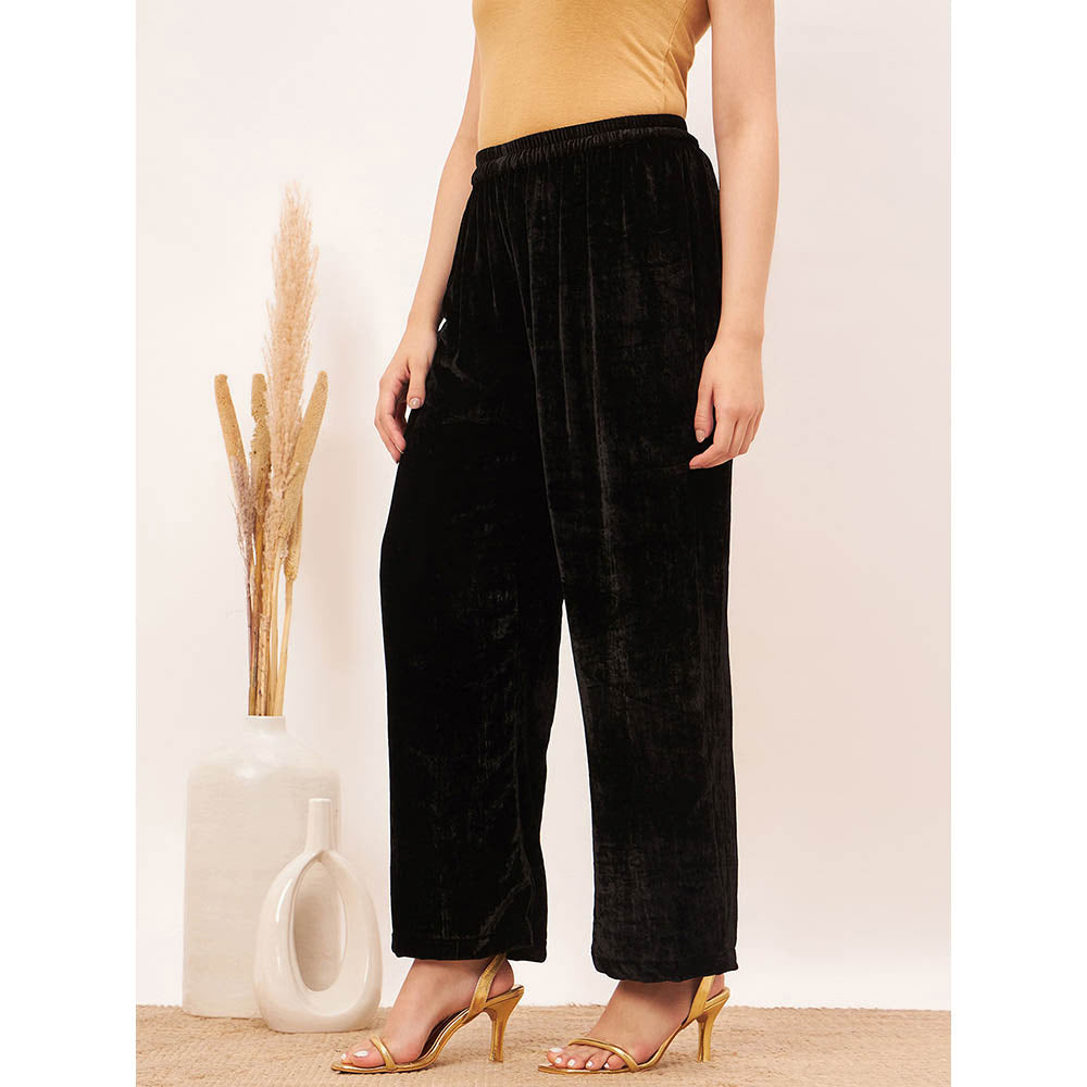 First Resort by Ramola Bachchan Black Silk Velvet Straight Pant