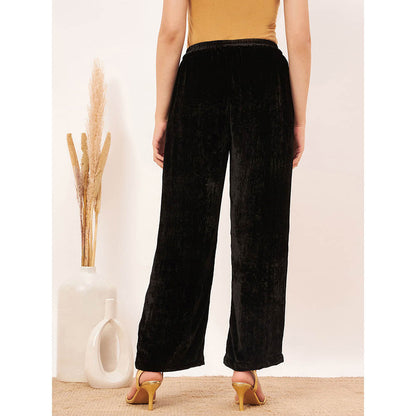 First Resort by Ramola Bachchan Black Silk Velvet Straight Pant