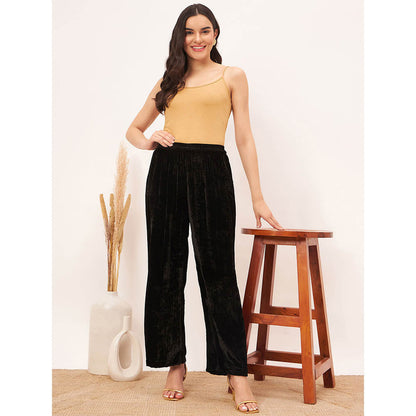 First Resort by Ramola Bachchan Black Silk Velvet Straight Pant