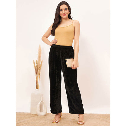 First Resort by Ramola Bachchan Black Silk Velvet Straight Pant
