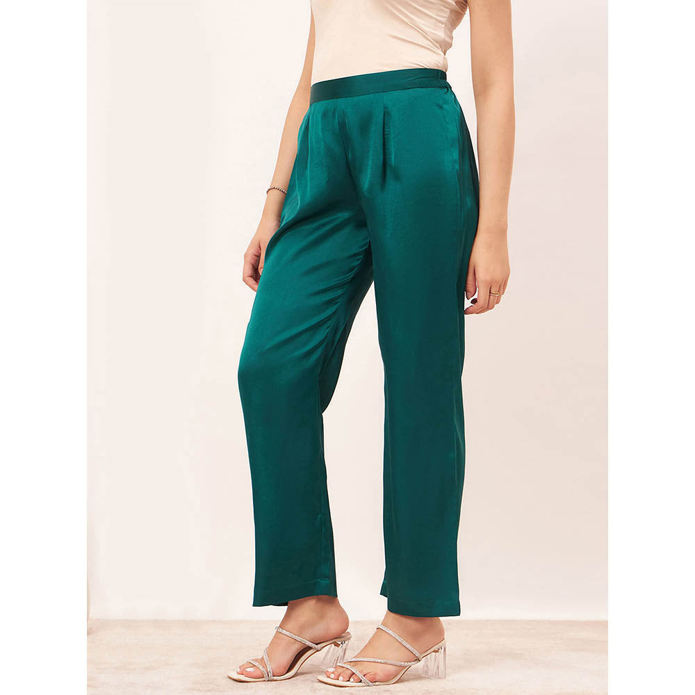 First Resort by Ramola Bachchan Teal Satin Straight Pant