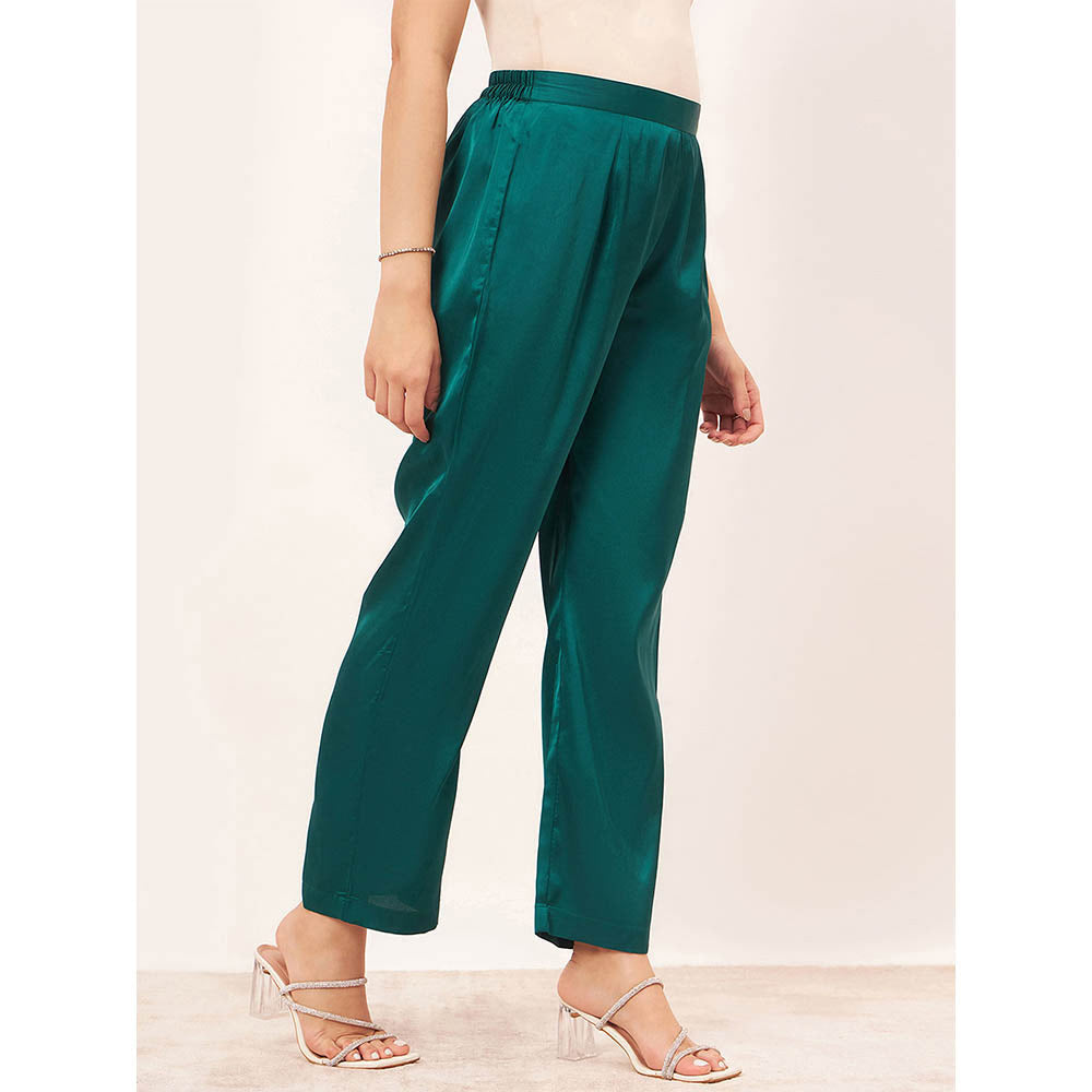 First Resort by Ramola Bachchan Teal Satin Straight Pant