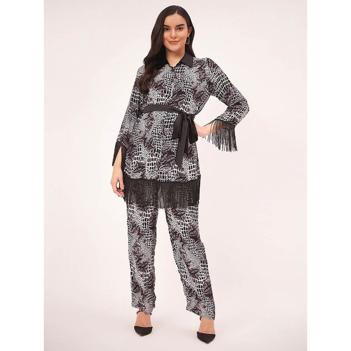 First Resort by Ramola Bachchan Black and White Baroque Animal Print Co-Ord (Set of 3)