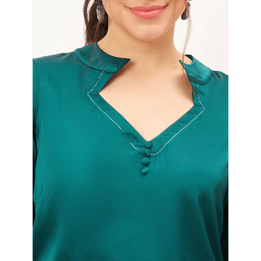 First Resort by Ramola Bachchan Teal Embellished Satin Co-Ord (Set of 2)