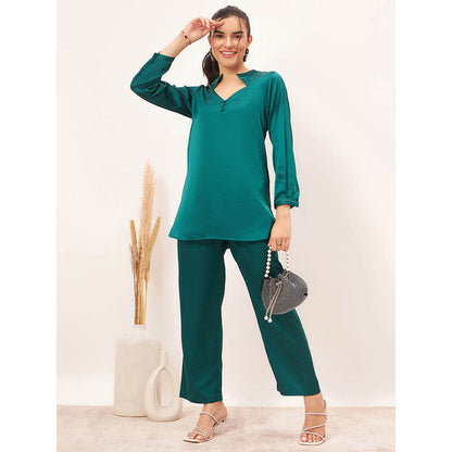 First Resort by Ramola Bachchan Teal Embellished Satin Co-Ord (Set of 2)