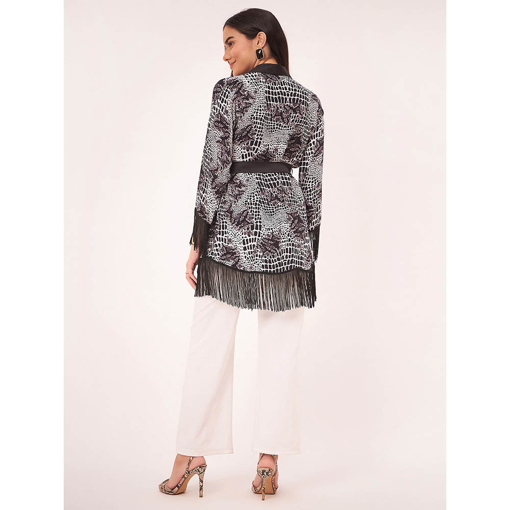 First Resort by Ramola Bachchan Black and White Baroque Animal Print Shirt with Belt (Set of 2)