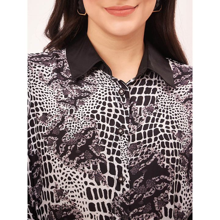 First Resort by Ramola Bachchan Black and White Baroque Animal Print Shirt with Belt (Set of 2)