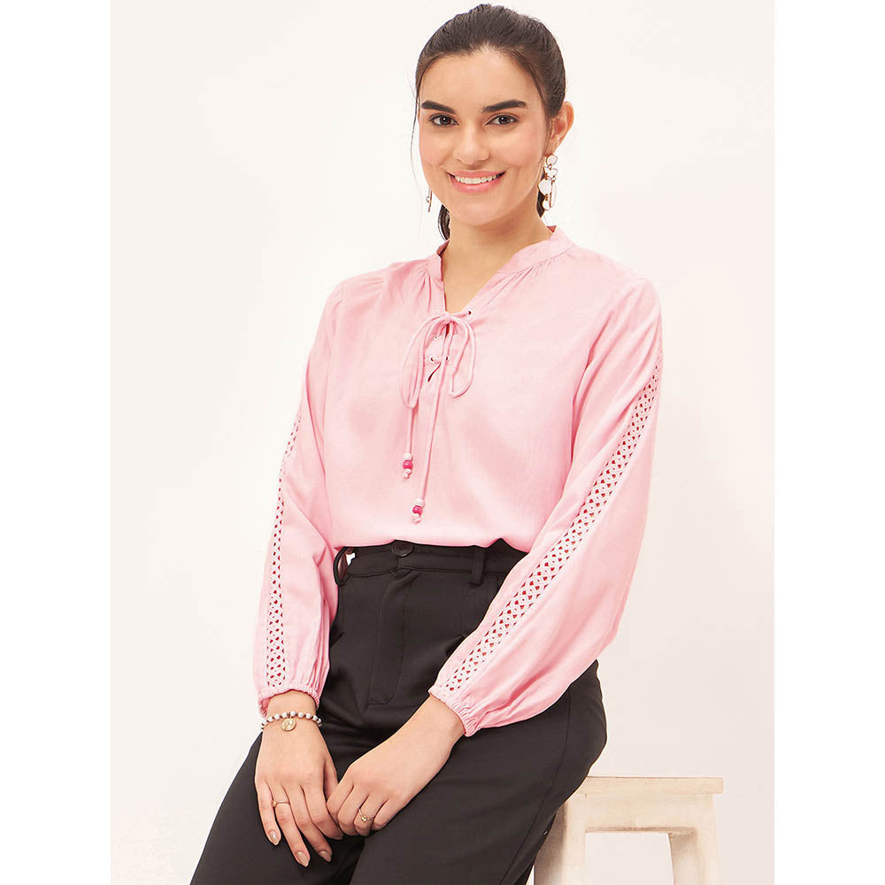 First Resort by Ramola Bachchan Pink Blouson Top
