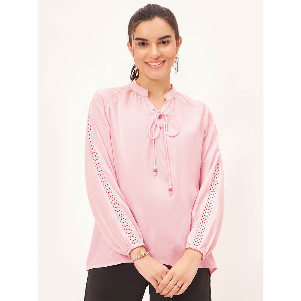 First Resort by Ramola Bachchan Pink Blouson Top