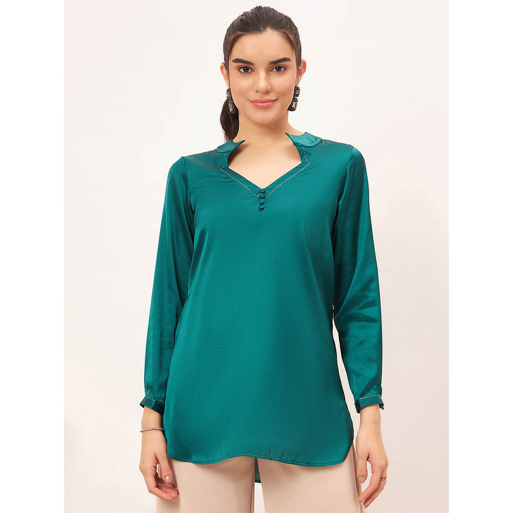 First Resort by Ramola Bachchan Teal Embellished Satin Top