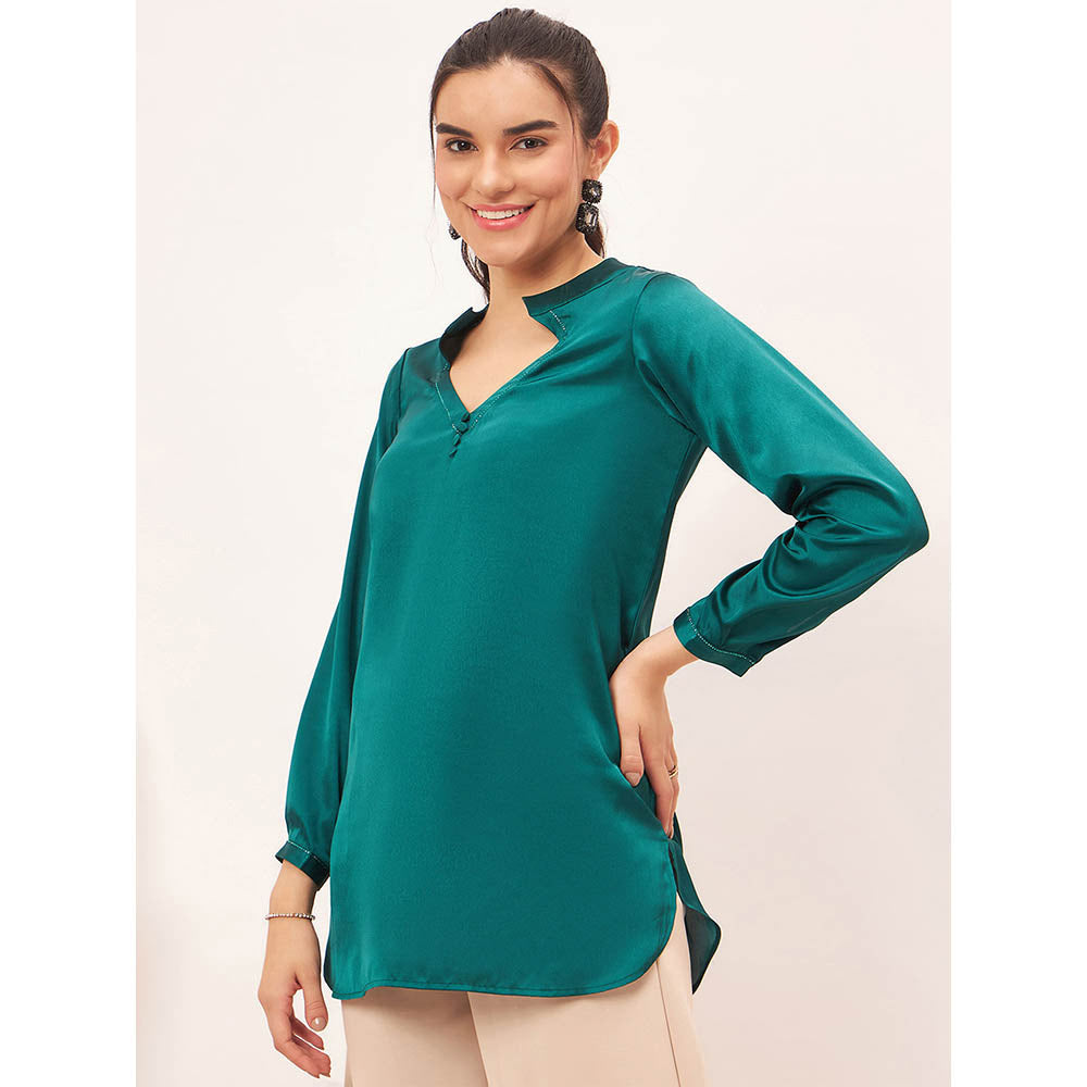First Resort by Ramola Bachchan Teal Embellished Satin Top