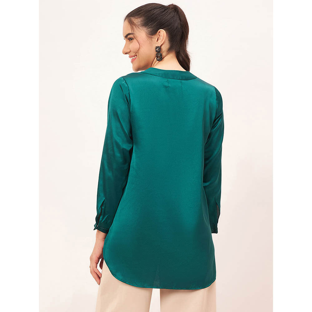 First Resort by Ramola Bachchan Teal Embellished Satin Top