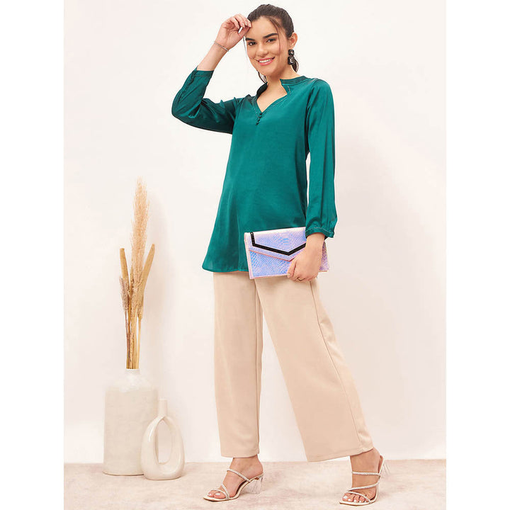 First Resort by Ramola Bachchan Teal Embellished Satin Top