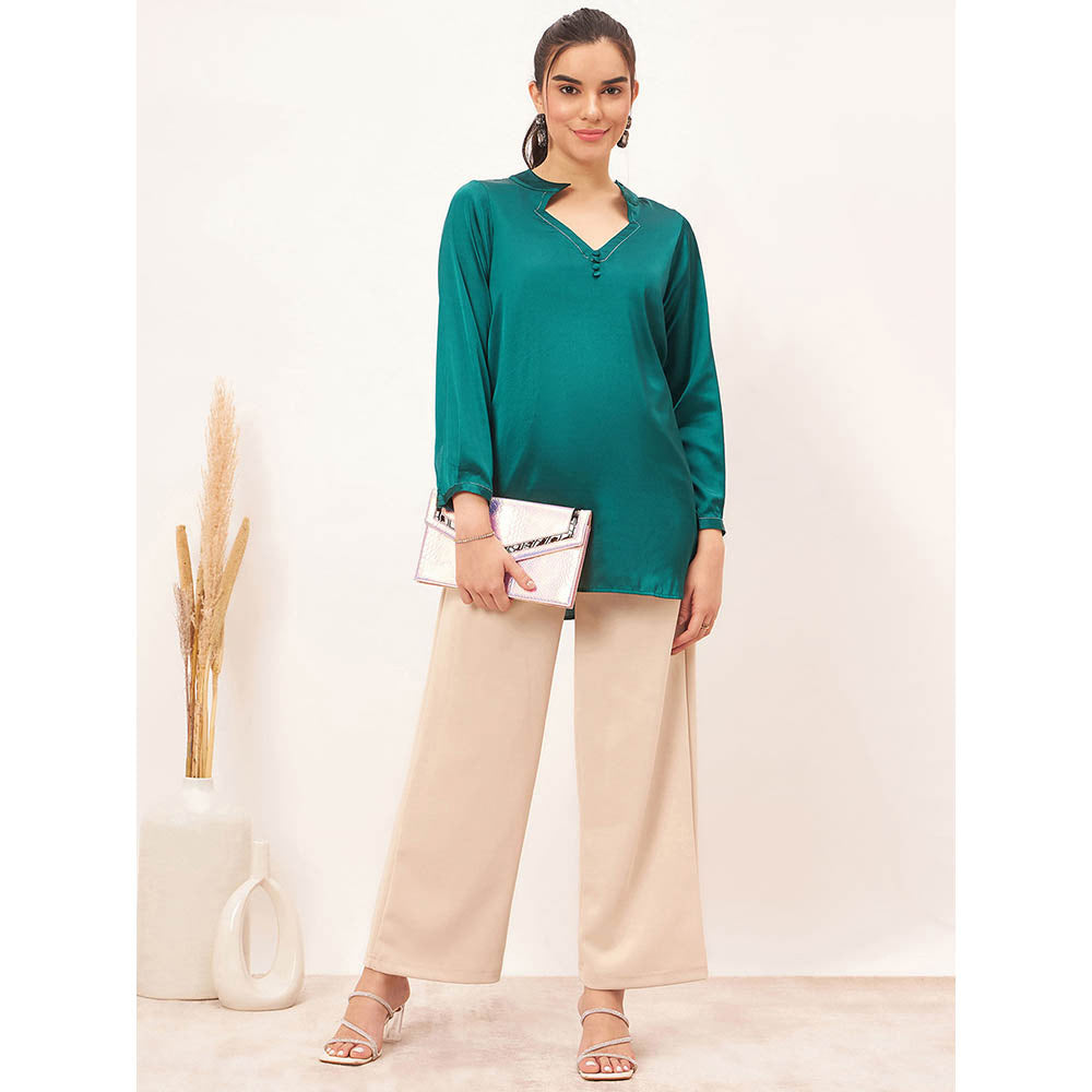 First Resort by Ramola Bachchan Teal Embellished Satin Top