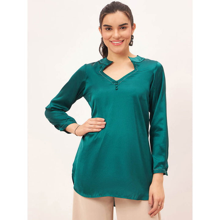 First Resort by Ramola Bachchan Teal Embellished Satin Top