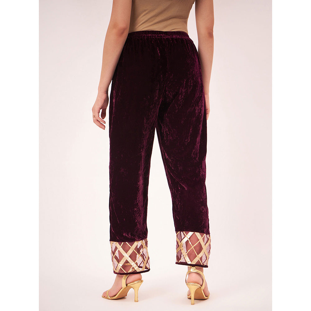 First Resort by Ramola Bachchan Maroon Silk Velvet with Gota Lace Kurta Co-Ord