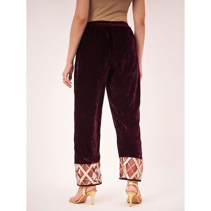 First Resort by Ramola Bachchan Maroon Silk Velvet with Gota Lace Kurta Co-Ord