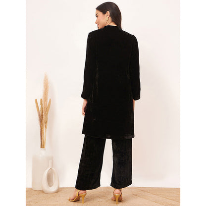 First Resort by Ramola Bachchan Black Hand Embroidered Silk Velvet Kurta Co-Ord