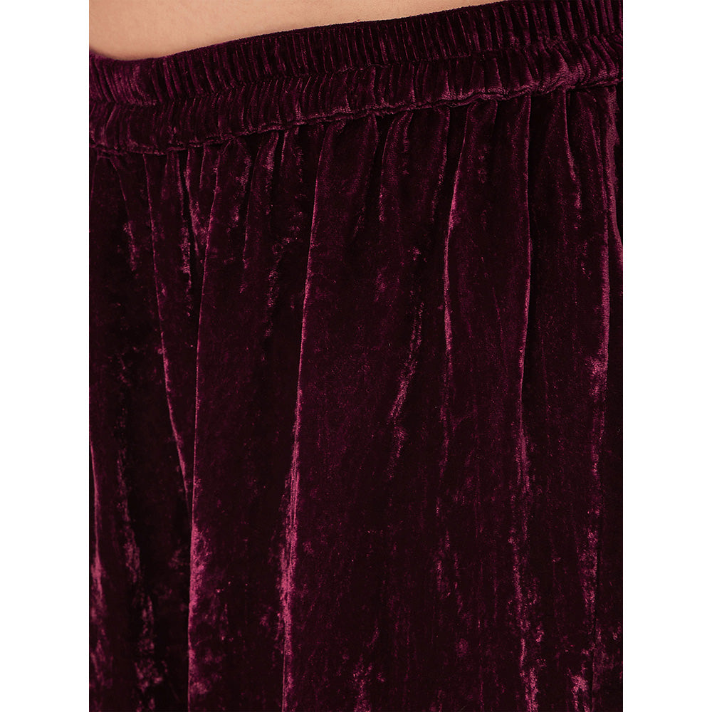 First Resort by Ramola Bachchan Maroon Silk Velvet Pants with Gota Lace Detail