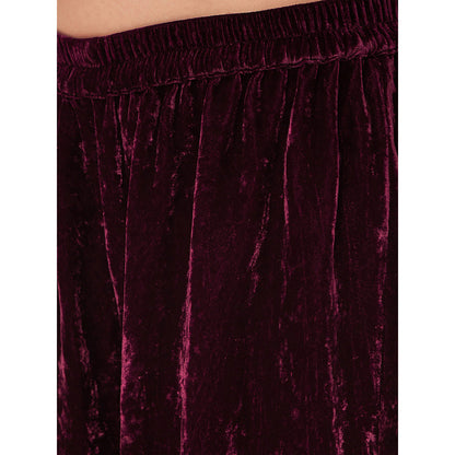 First Resort by Ramola Bachchan Maroon Silk Velvet Pants with Gota Lace Detail