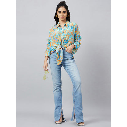 First Resort by Ramola Bachchan Blue and Citrus Orange Pucci Print Boyfriend Shirt