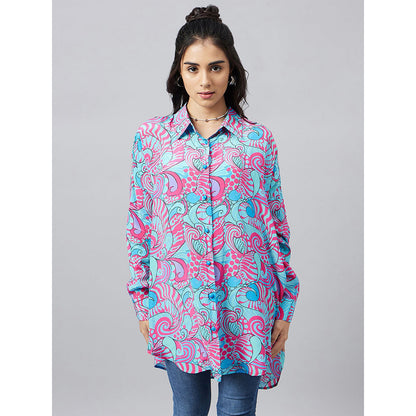 First Resort by Ramola Bachchan Blue and Rose Pink Pucci Print Boyfriend Shirt