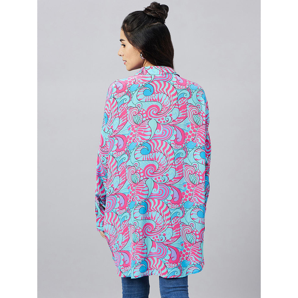 First Resort by Ramola Bachchan Blue and Rose Pink Pucci Print Boyfriend Shirt