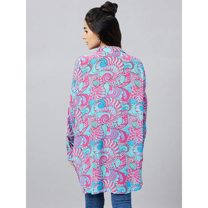 First Resort by Ramola Bachchan Blue and Rose Pink Pucci Print Boyfriend Shirt