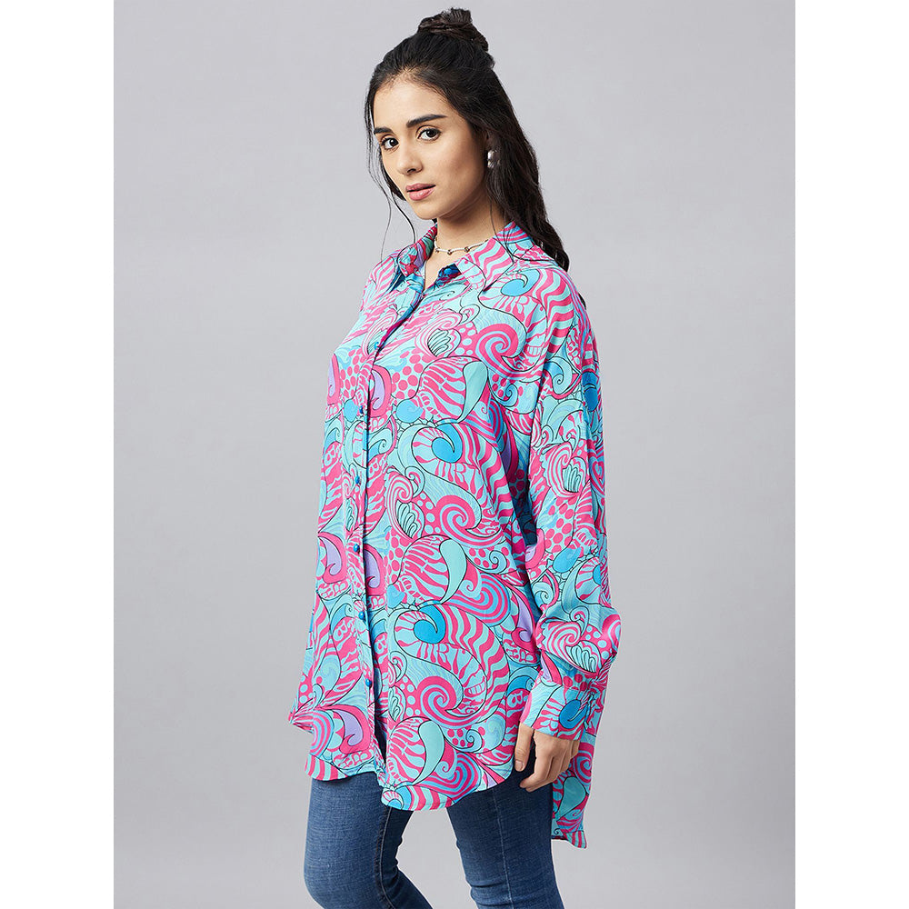 First Resort by Ramola Bachchan Blue and Rose Pink Pucci Print Boyfriend Shirt