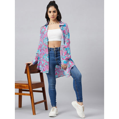 First Resort by Ramola Bachchan Blue and Rose Pink Pucci Print Boyfriend Shirt