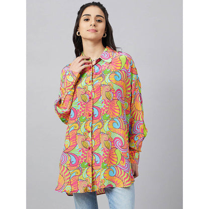 First Resort by Ramola Bachchan Bubblegum Multi-Color Pucci Print Boyfriend Shirt