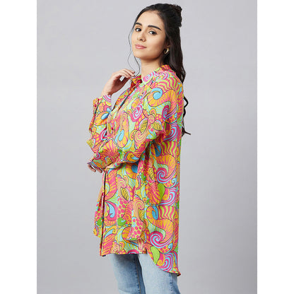 First Resort by Ramola Bachchan Bubblegum Multi-Color Pucci Print Boyfriend Shirt