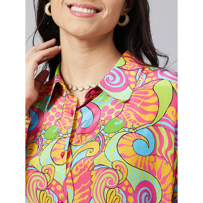 First Resort by Ramola Bachchan Bubblegum Multi-Color Pucci Print Boyfriend Shirt