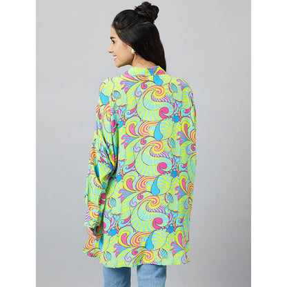First Resort by Ramola Bachchan Citrus Green and Lemon Pucci Print Boyfriend Shirt