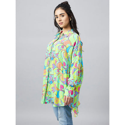 First Resort by Ramola Bachchan Citrus Green and Lemon Pucci Print Boyfriend Shirt