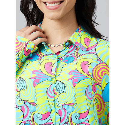 First Resort by Ramola Bachchan Citrus Green and Lemon Pucci Print Boyfriend Shirt