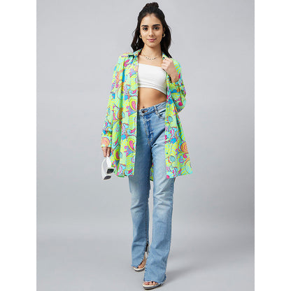First Resort by Ramola Bachchan Citrus Green and Lemon Pucci Print Boyfriend Shirt